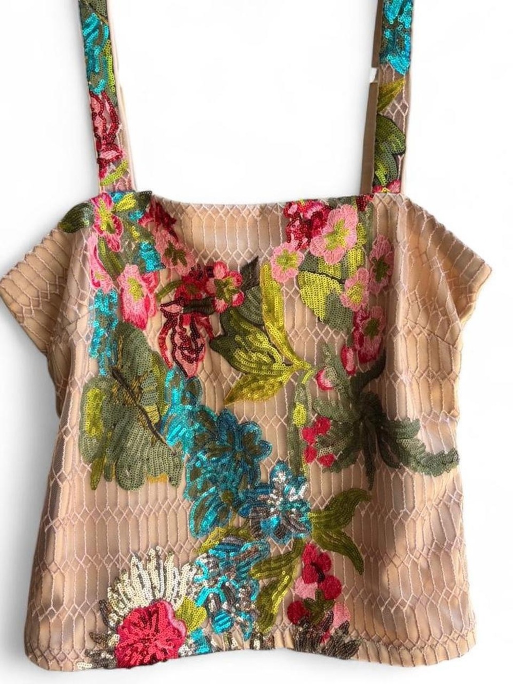 Boston Proper Floral Sequin Embellished Cami Top - Nude